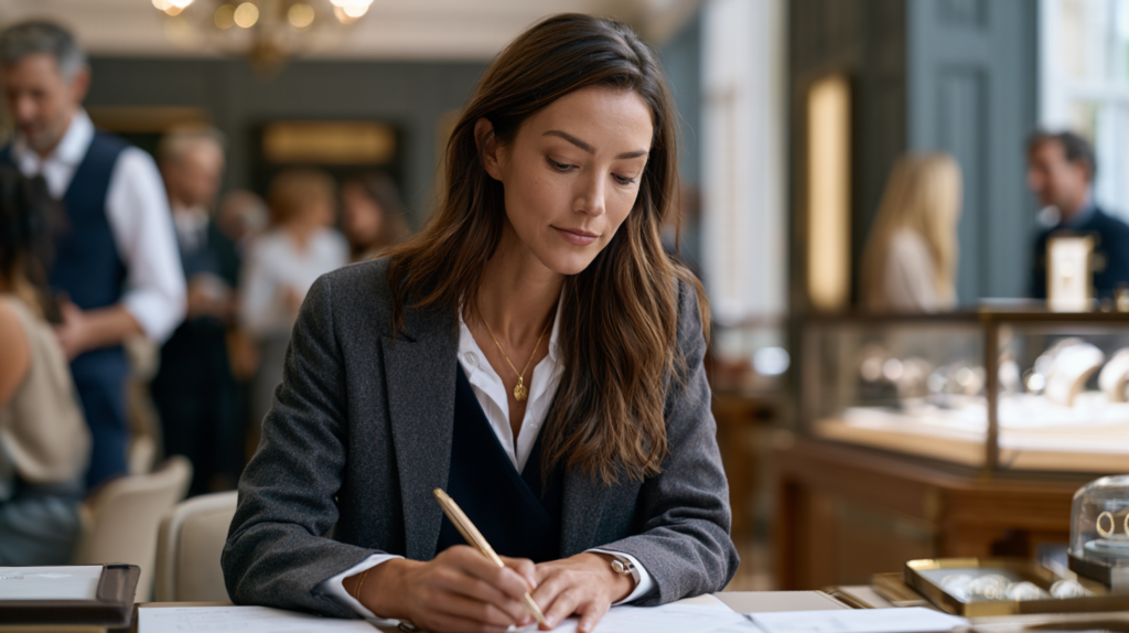A jewellery sales associate managing her workload