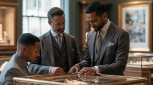 A jewellery sales associate exploring product fit