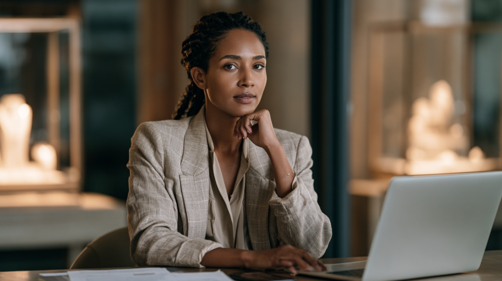 A jewellery sales associate planning a call