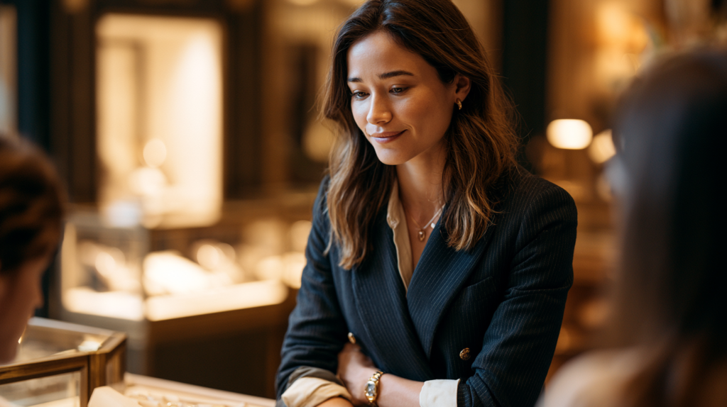 A sales associate looking for buying signals