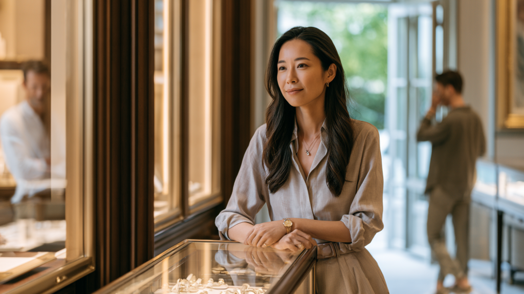 A jewellery sales associate establishing next steps