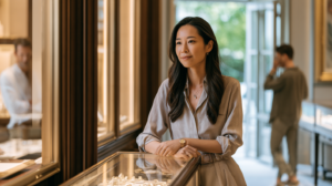 A jewellery sales associate establishing next steps
