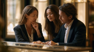 A jewellery sales associate handling customer concerns