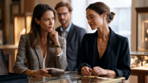 A jewellery sales associate putting customers at their ease