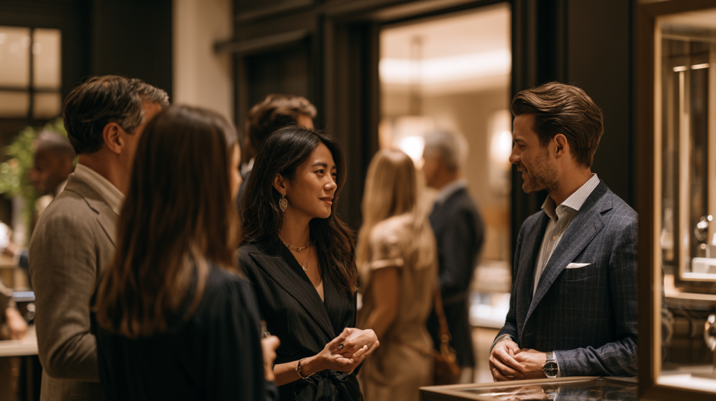 A group of luxury jewellery sales associates planning their business