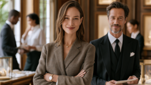 A luxury jewellery sales associate planning the next phase of the business