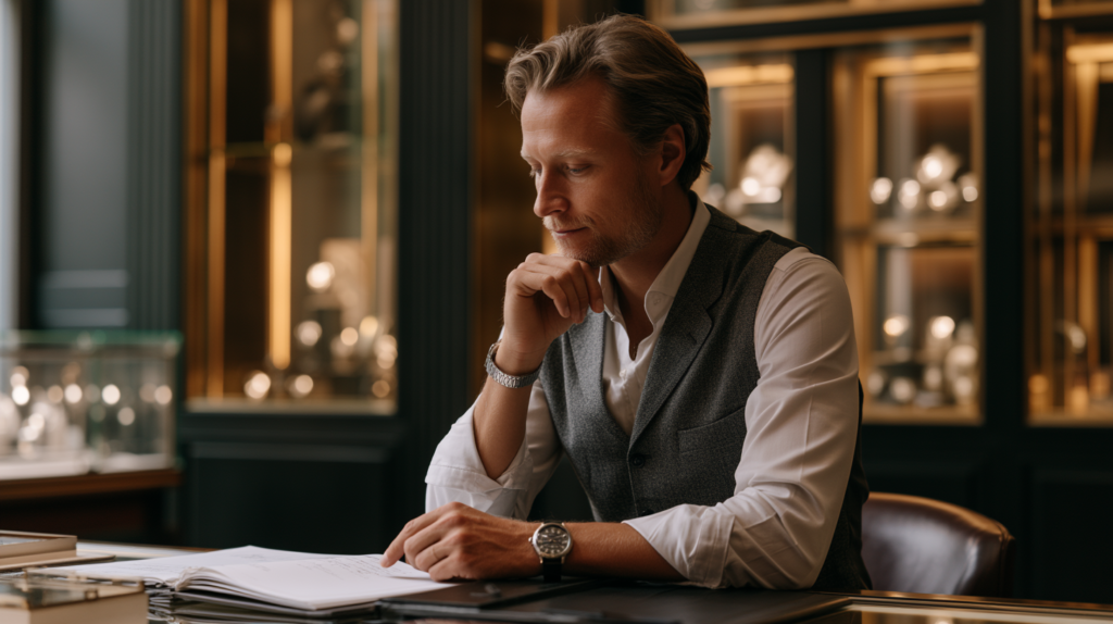 A luxury sales associate maintaining his profile
